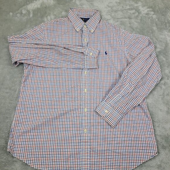 Polo Ralph Lauren Classic Fit Long Sleeve Button Down White Blue Checkered Large - Picture 1 of 7